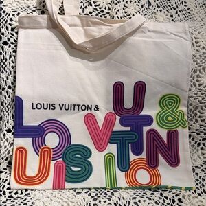 Louis Vuitton Cream Tote with Multicolor Letters